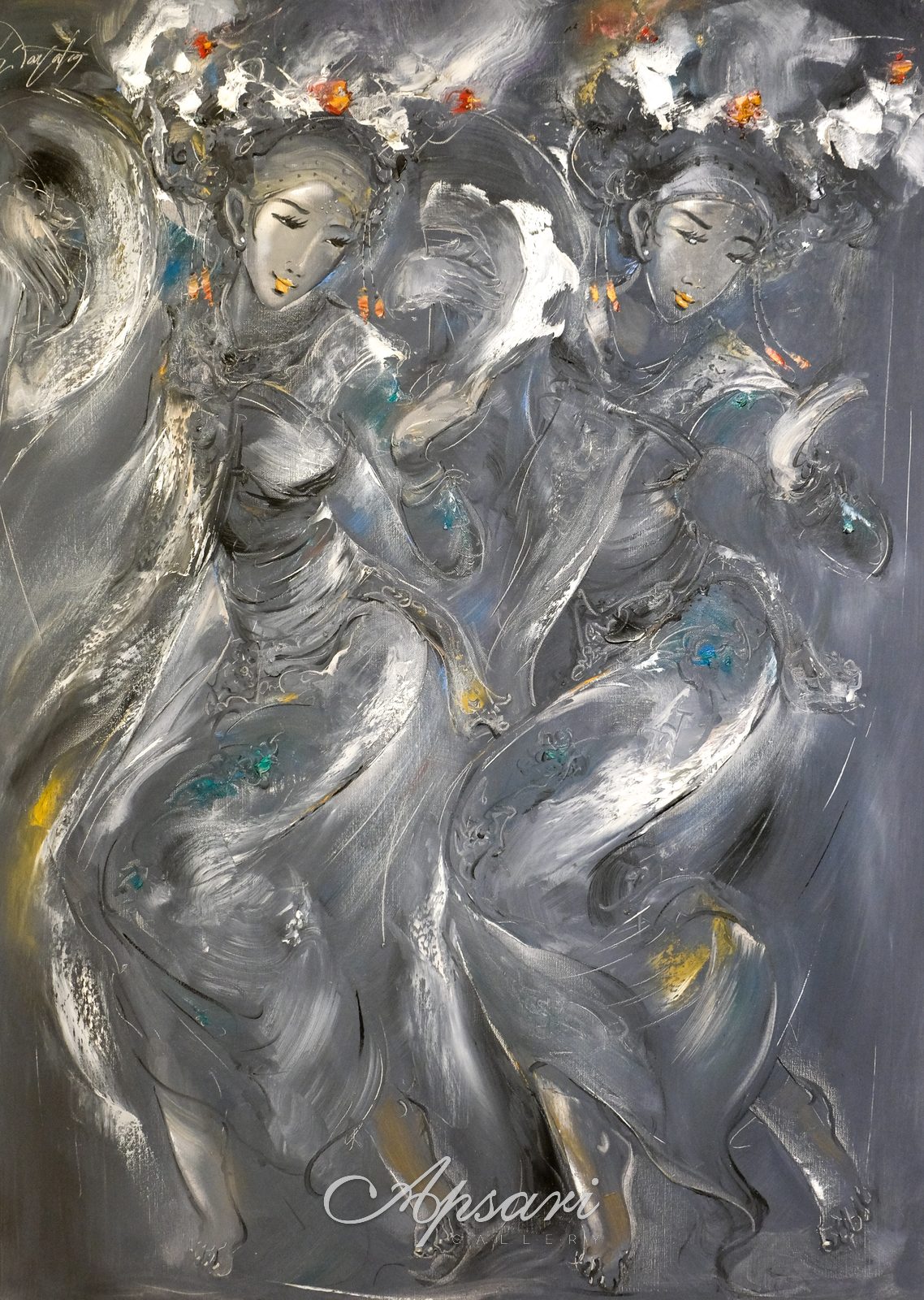 2 Penari Bali by Sp Hidayat, Oil on canvas, Indonesian painting at Apsari Gallery