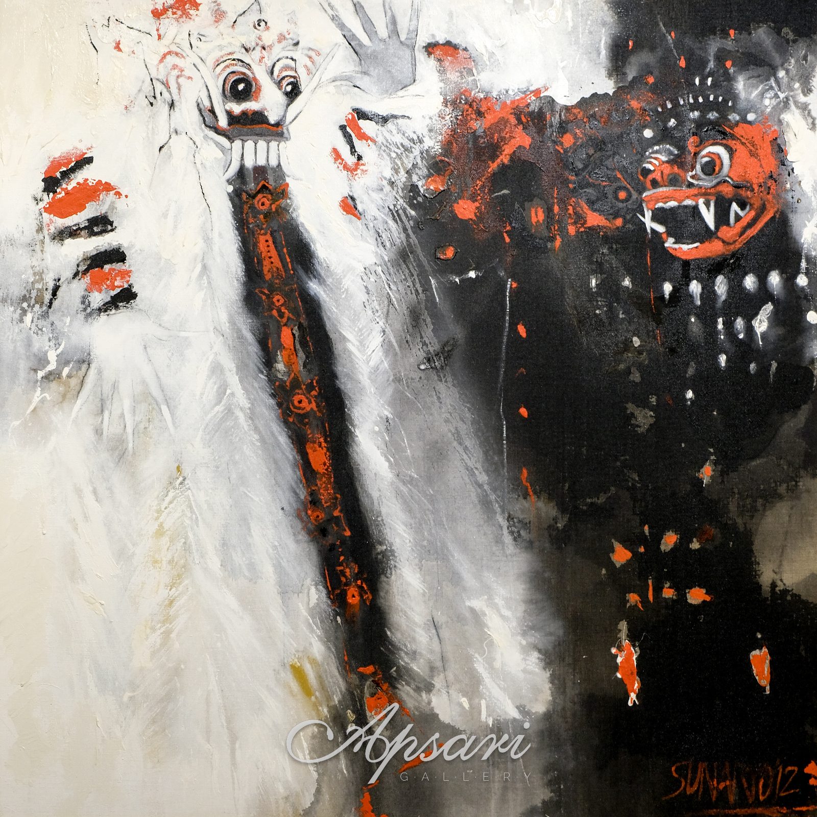 Barong & Rangda by Sunaryo, 2002, Acrylic and charcoal on canvas, Indonesian painting at Apsari Gallery