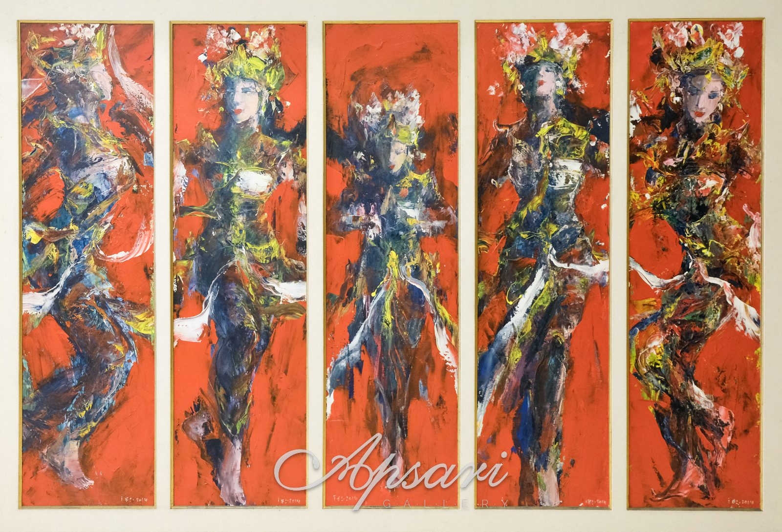 Five Dancer by Ida Bagus Indra, 2014, Acrylic on canvas, Indonesian painting at Apsari Gallery
