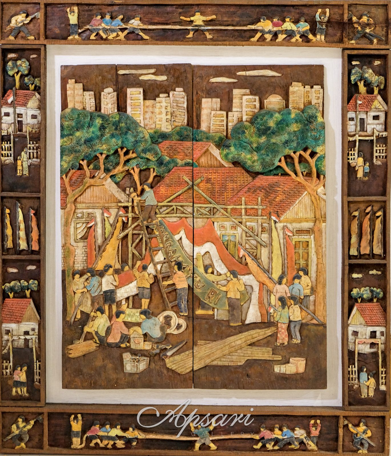 Hut Kemerdekaan Ri by Amrus Natalsya, 2008, Oil on wood, Indonesian painting at Apsari Gallery