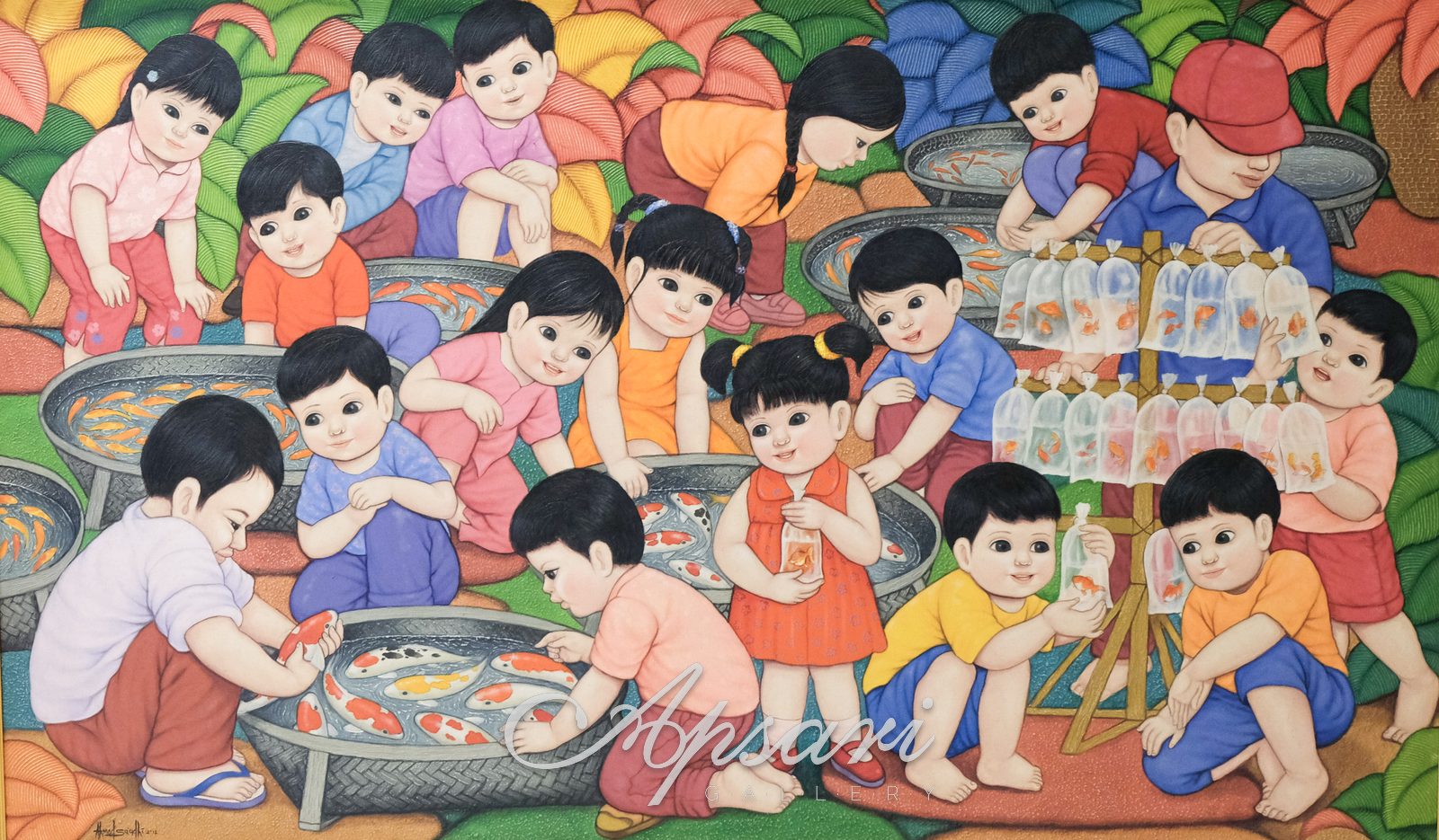 Pasar Ikan Hias by Ahmad Su'udhi, 2012, Acrylic on canvas, Indonesian painting at Apsari Gallery