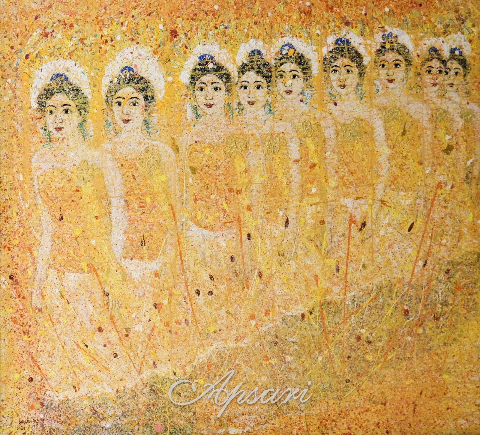 Sembilan Penari Bali by I Wayan Gabrik, 1997, Oil on canvas, Indonesian painting at Apsari Gallery