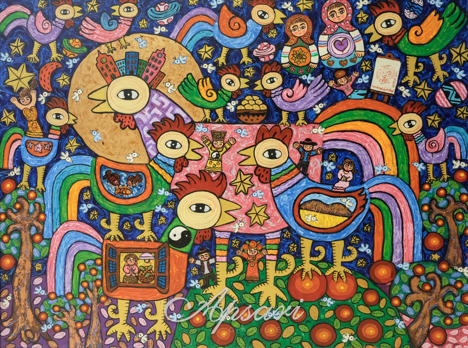 The Champion Rooster by Erica, 2017, Acrylic on canvas, Indonesian painting at Apsari Gallery