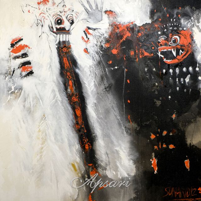 Barong & Rangda by Sunaryo, 2002, Acrylic and charcoal on canvas, Indonesian painting at Apsari Gallery