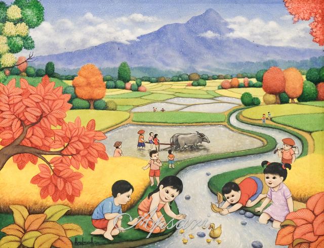 Bermain di Sawah by Ahmad Su'udhi, 2002, Indonesian painting at Apsari Gallery