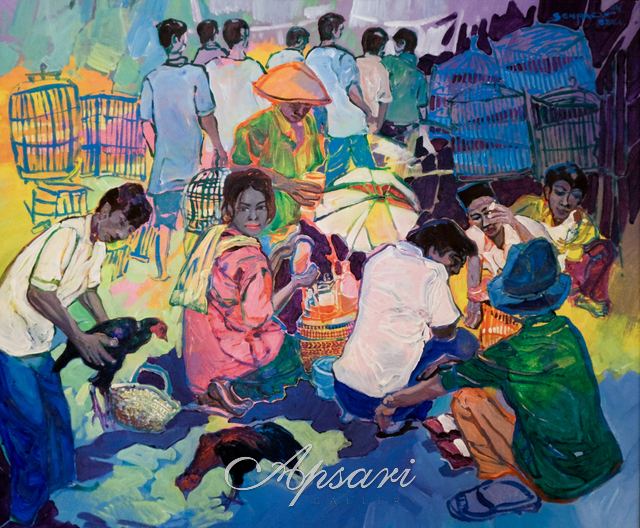 Bird Market in Jogya by Senpao, 2004, Acrylic on canvas, Indonesian painting at Apsari Gallery
