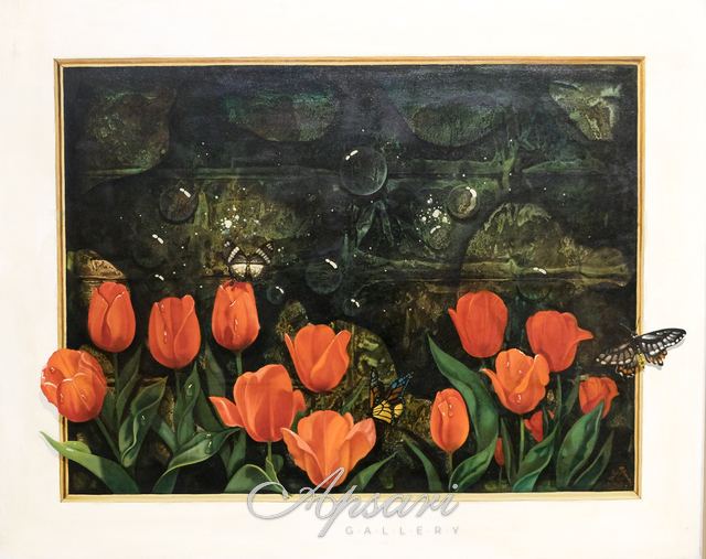 Bunga Tulip & Kupu - Kupu by Iwan Suhaya, 2000, Oil on canvas, Indonesian painting at Apsari Gallery