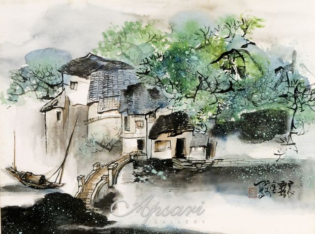 Fisher Village ( I ) by Lam Chi Yung, China ink on paper, Indonesian painting at Apsari Gallery