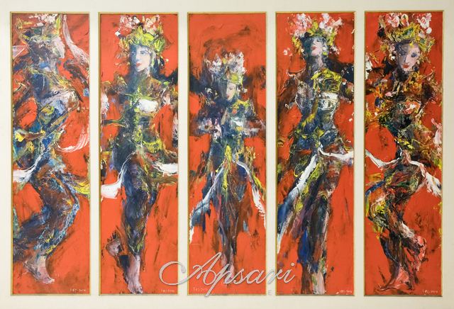 Five Dancer by Ida Bagus Indra, 2014, Acrylic on canvas, Indonesian painting at Apsari Gallery