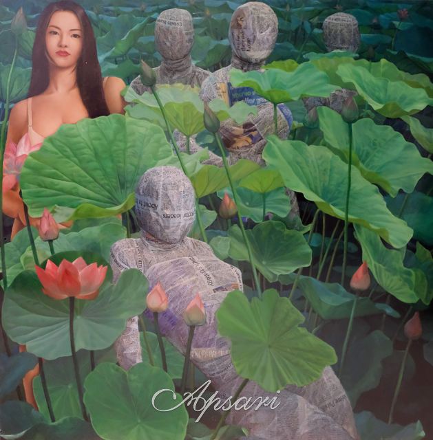 Lotus in Bloom by Budi Ubruk, 2011, Oil on canvas, Indonesian painting at Apsari Gallery