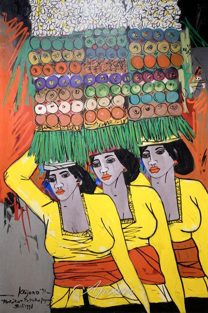 Mererot ke Pura Pejeng by Krijono, 1991, Oil on canvas, Indonesian painting at Apsari Gallery