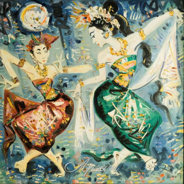 Penari Pink dan Hijau by I Nyoman Gunarsa, 2009, Oil on canvas, Indonesian painting at Apsari Gallery