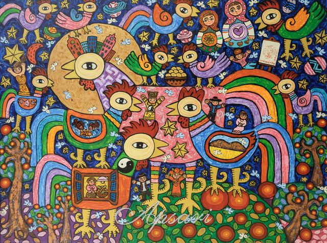 The Champion Rooster by Erica, 2017, Acrylic on canvas, Indonesian painting at Apsari Gallery