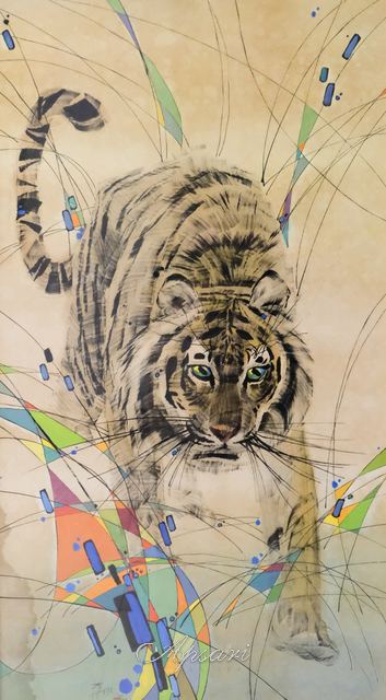 Tiger by Li Fu Yuan, 2000, China ink on rice paper, Indonesian painting at Apsari Gallery