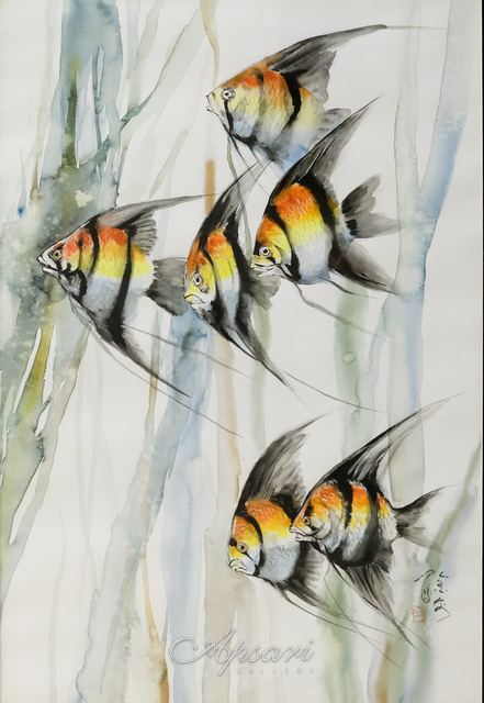 Under Water World by Li Fu Yuan, 2000, China ink on rice paper, Indonesian painting at Apsari Gallery