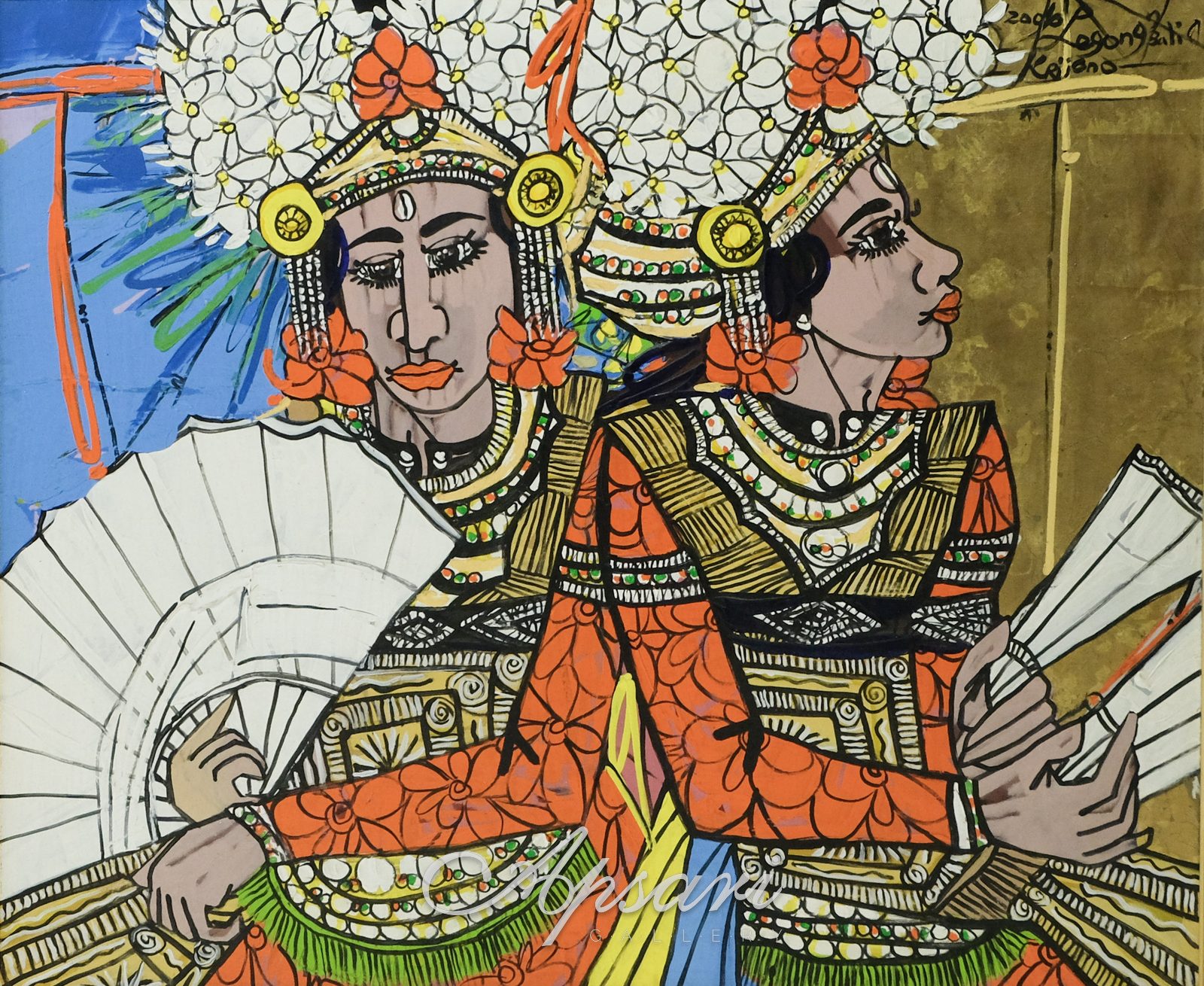 Two Dancer "legong Bali" by Krijono, 2006, Oil on canvas, Indonesian painting at Apsari Gallery